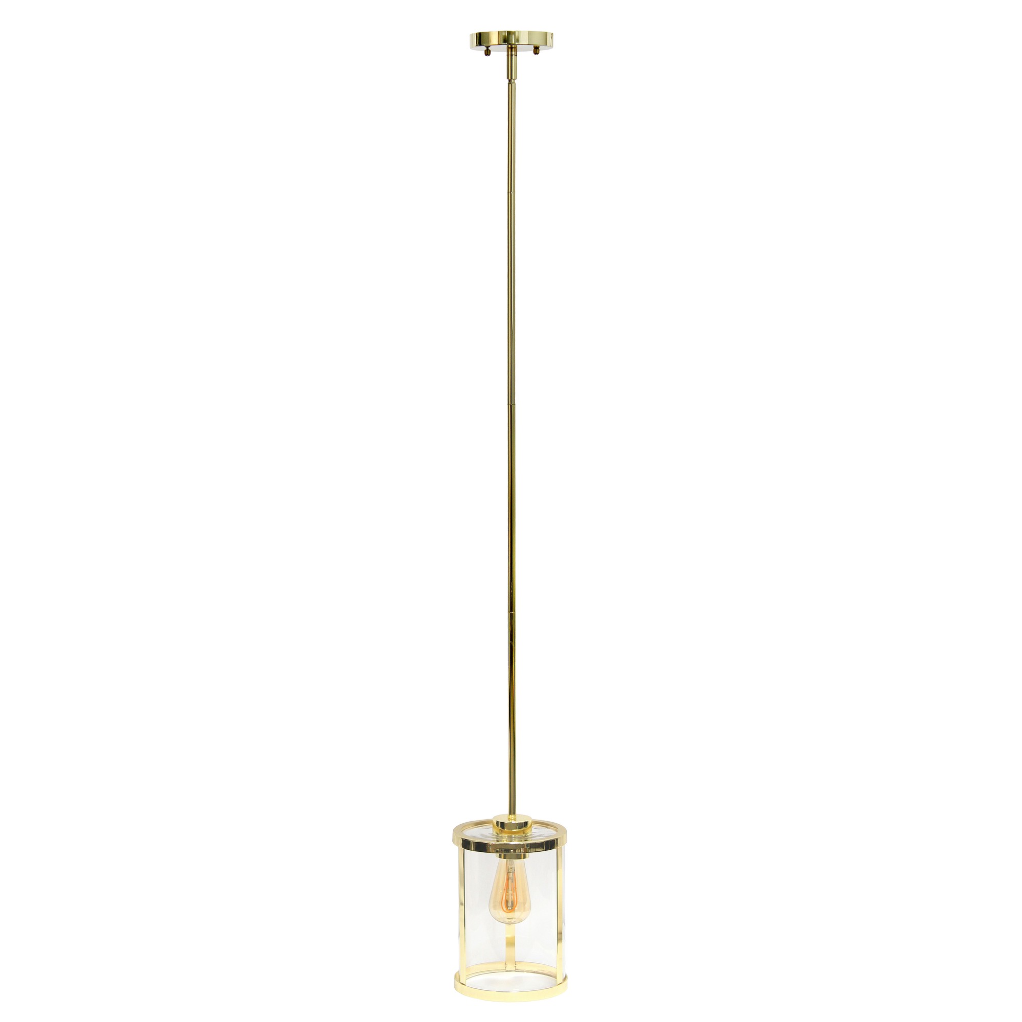 Lalia Home 1-Light 9.25" Modern Adjustable Hanging Cylindrical Clear Glass Pendant Fixture with Metal Accents, Gold