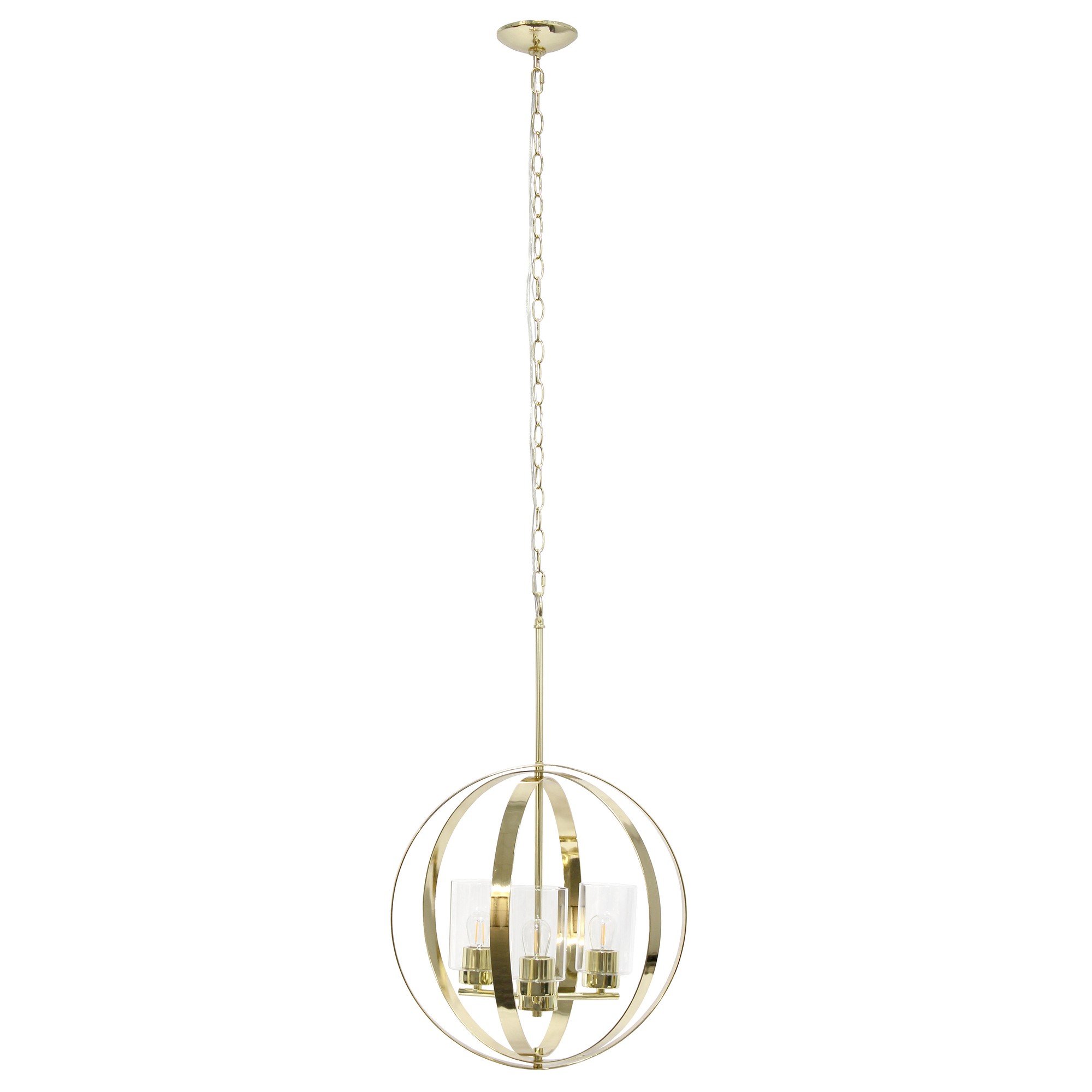 Lalia Home 3-Light 18" Adjustable Industrial Globe Hanging Metal and Clear Glass Ceiling Pendant, Gold