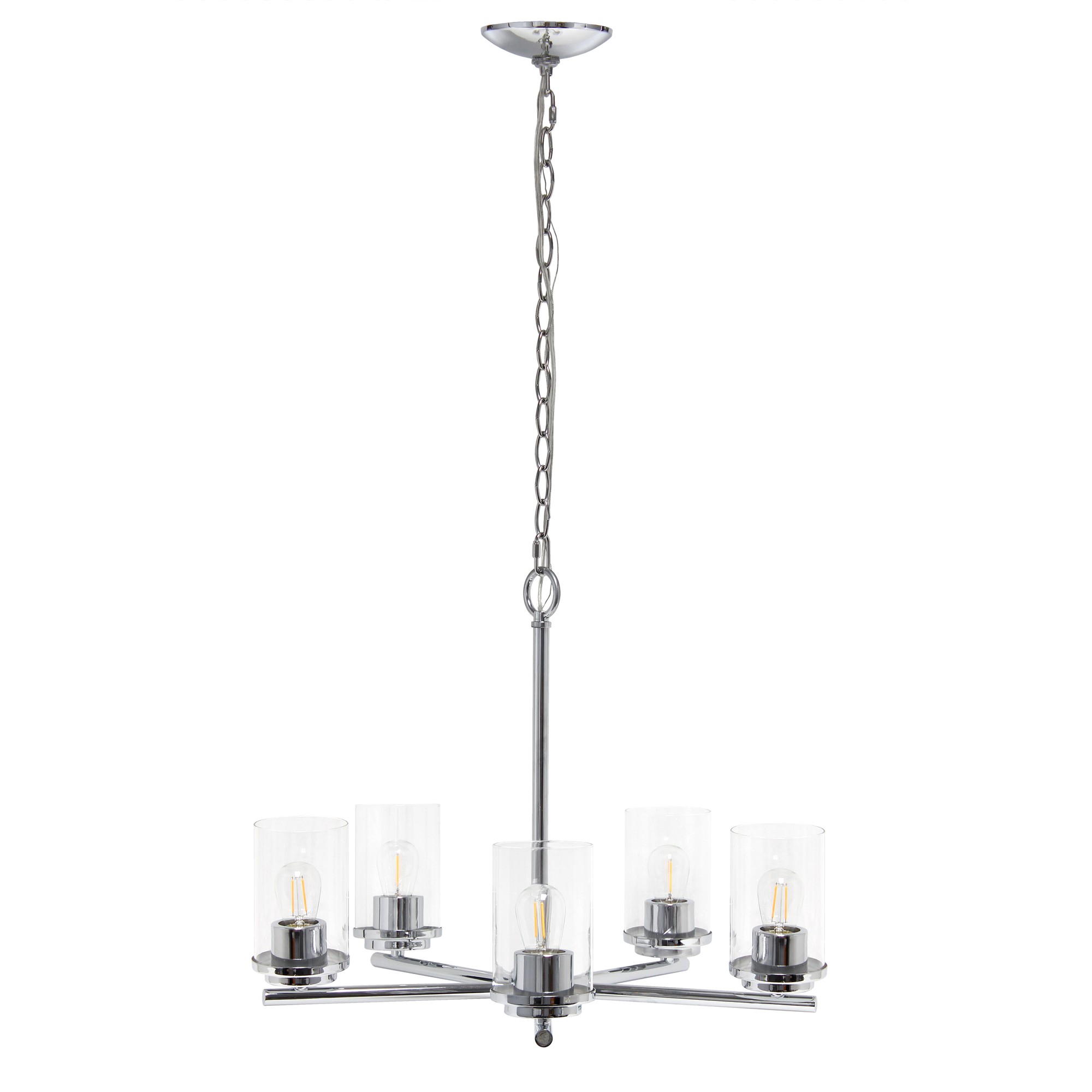 Lalia Home 5-Light 20.5" Classic Contemporary Clear Glass and Metal Hanging Pendant Chandelier, Chrome