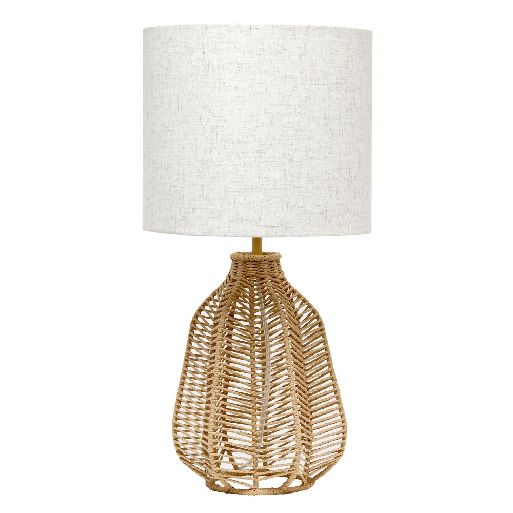 Lalia Home 21" Vintage Rattan Wicker Style Paper Rope Bedside Table Lamp with Light Beige Fabric Shade, Natural