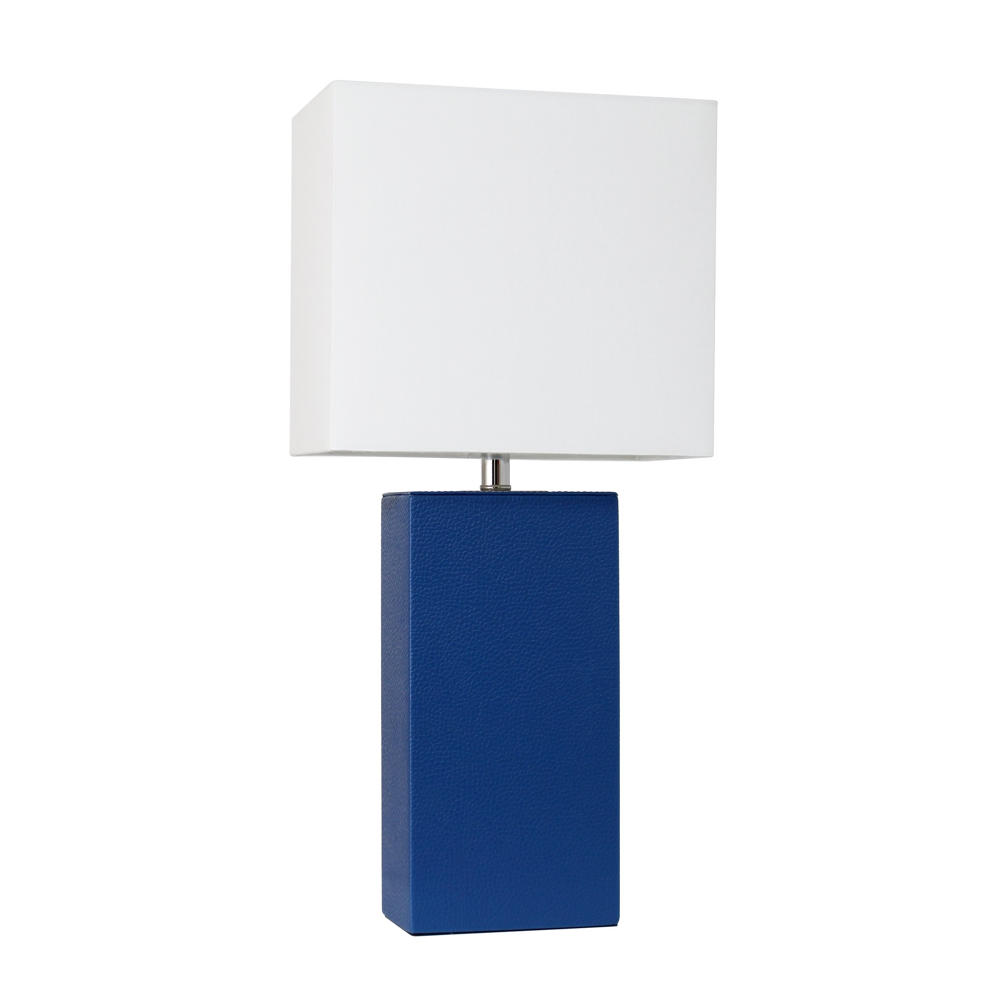 21in Leather Base Table Lamp with White Shade Blue