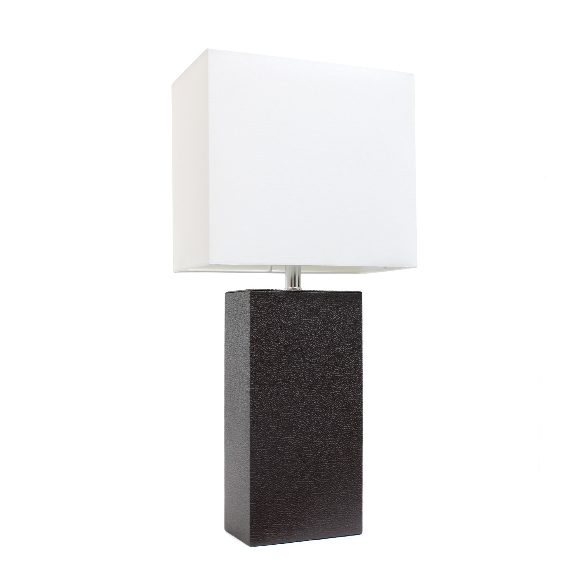 21in Leather Base Tbl Lamp Wht Shade Espresso Brwn