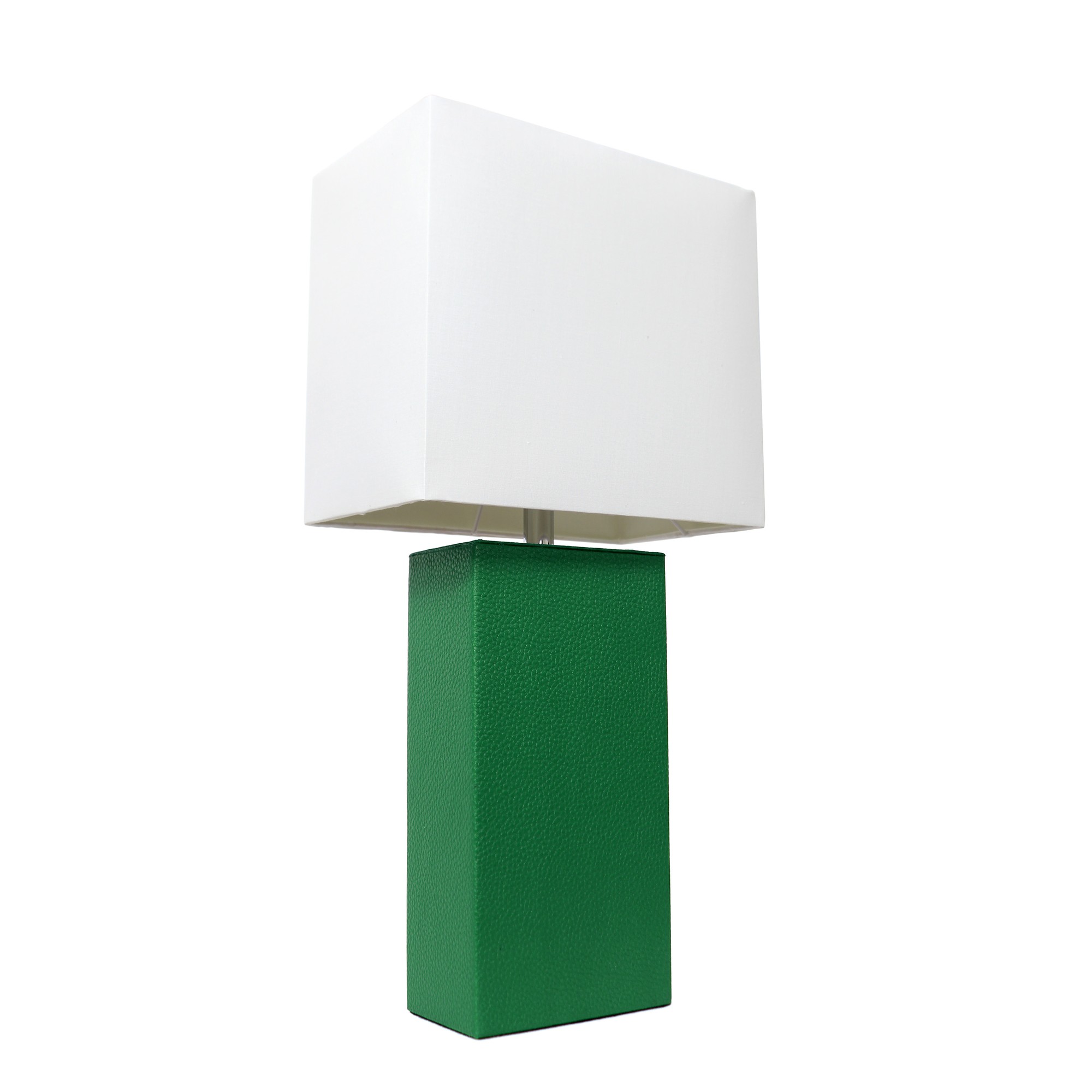 21in Leather Base Table Lamp with Wht Shade Green