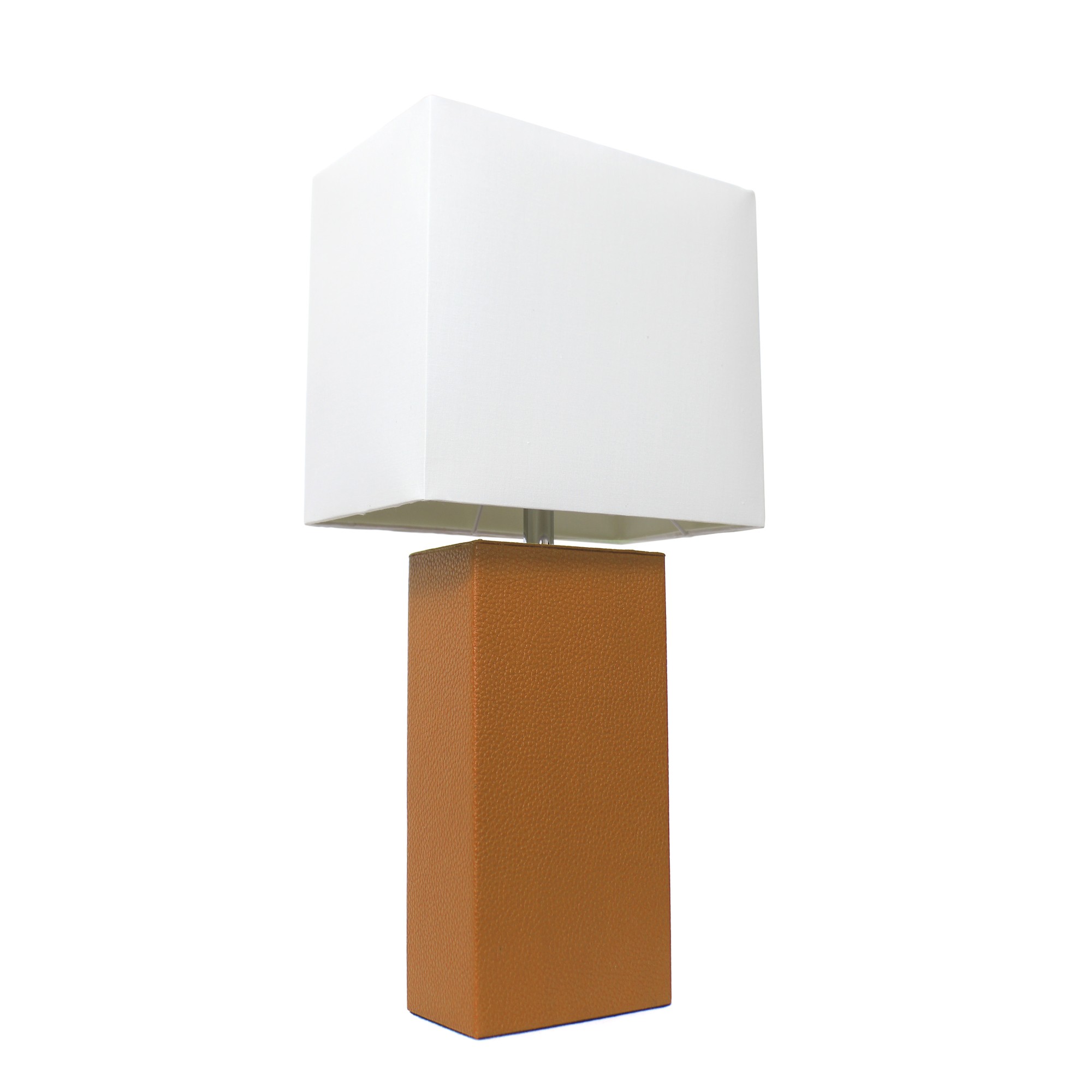 21in Leather Base Table Lamp with White Shade Tan