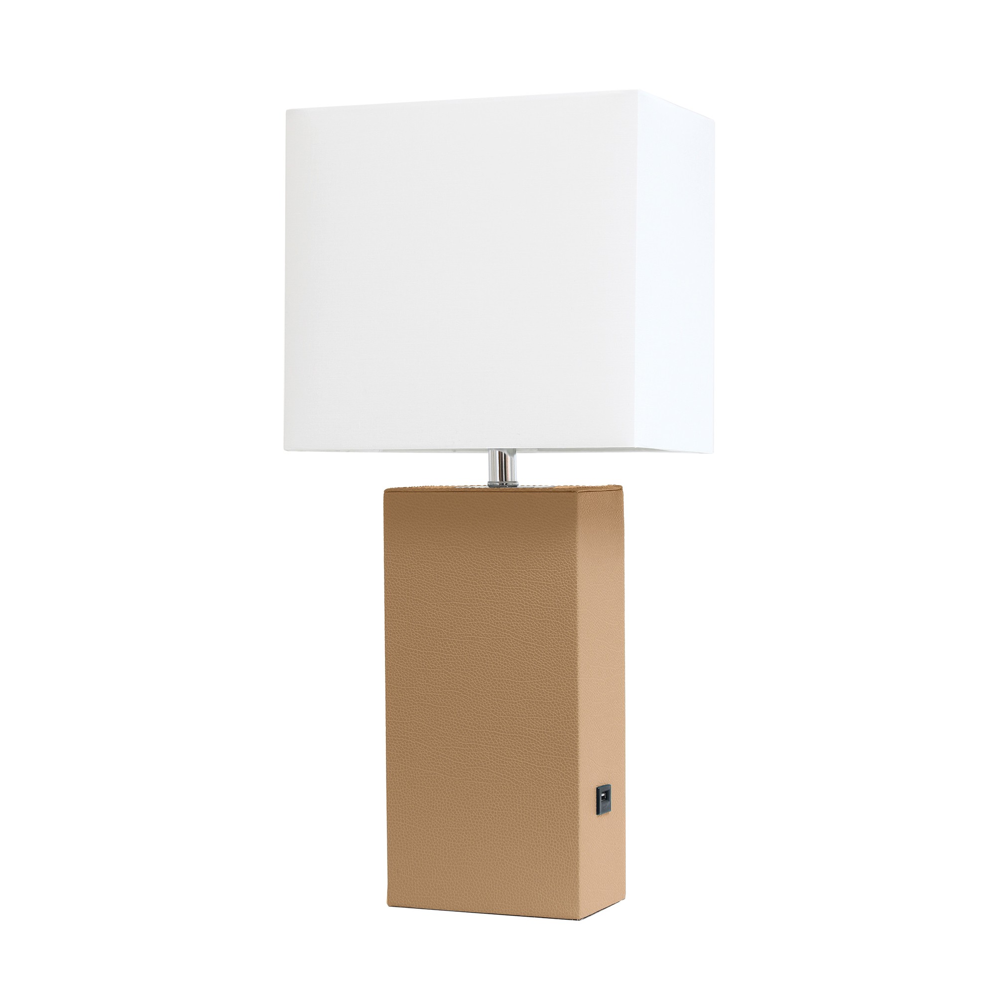 21in Table Lamp USB Charg Port White Shade Beige