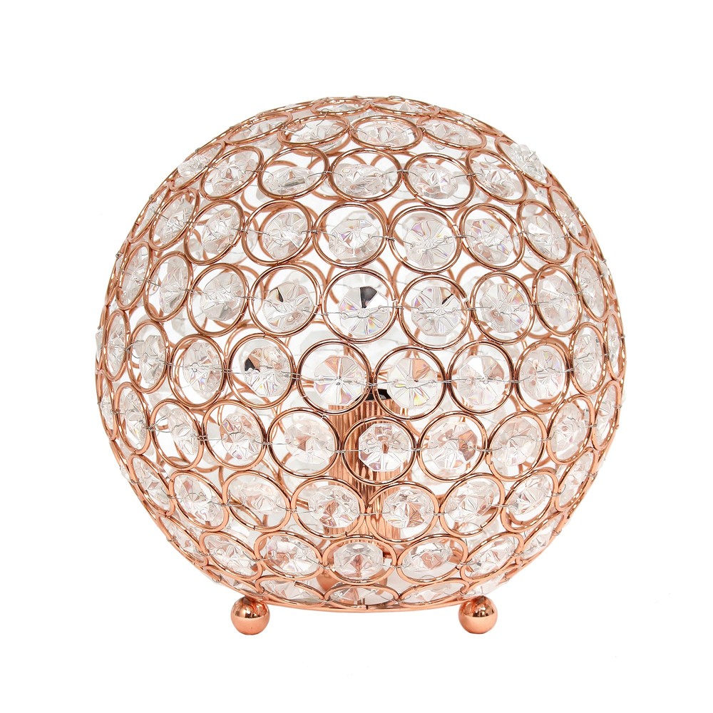 8in Metal Crystal Round Table Lamp Rose Gold