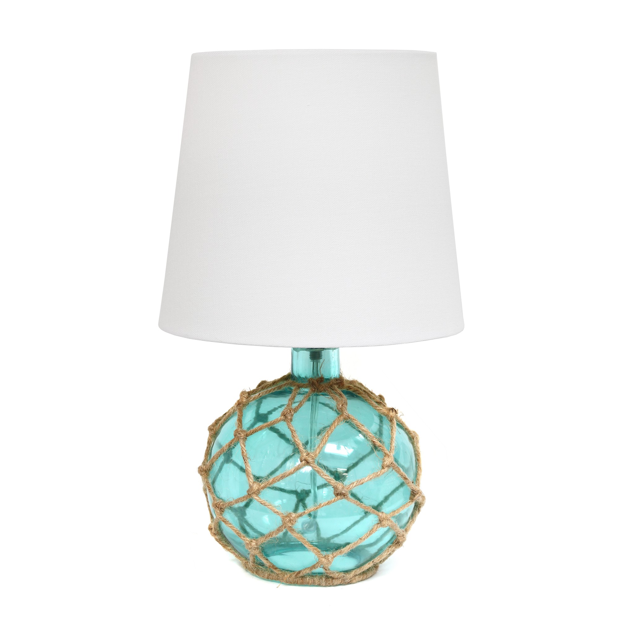 14.75in Glass Rope Table Lamp White Shade Aqua