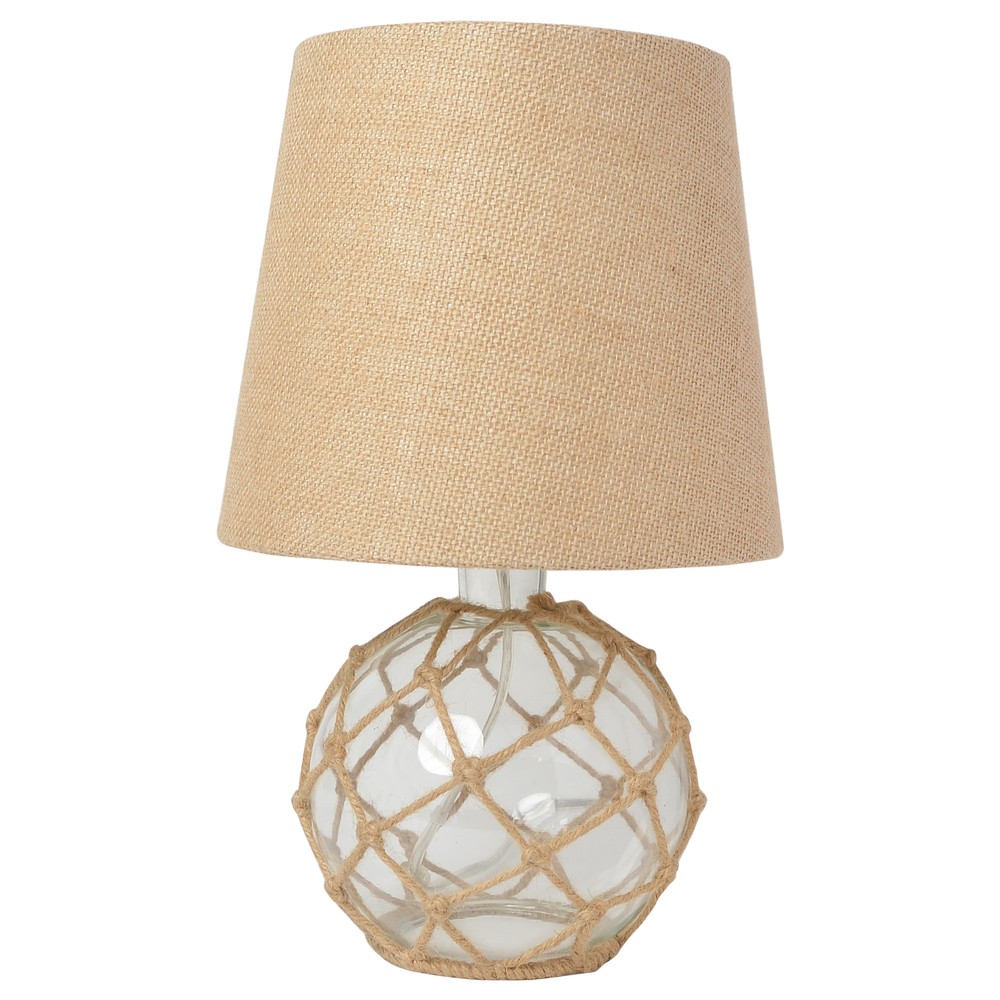 14.75in Glass Rope Table Lamp Burlap Shade Clear 