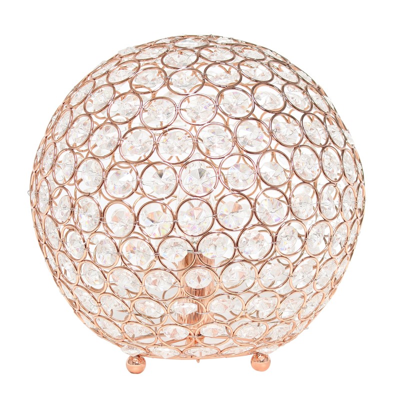 10in Metal Crystal Round Table Lamp Rose Gold