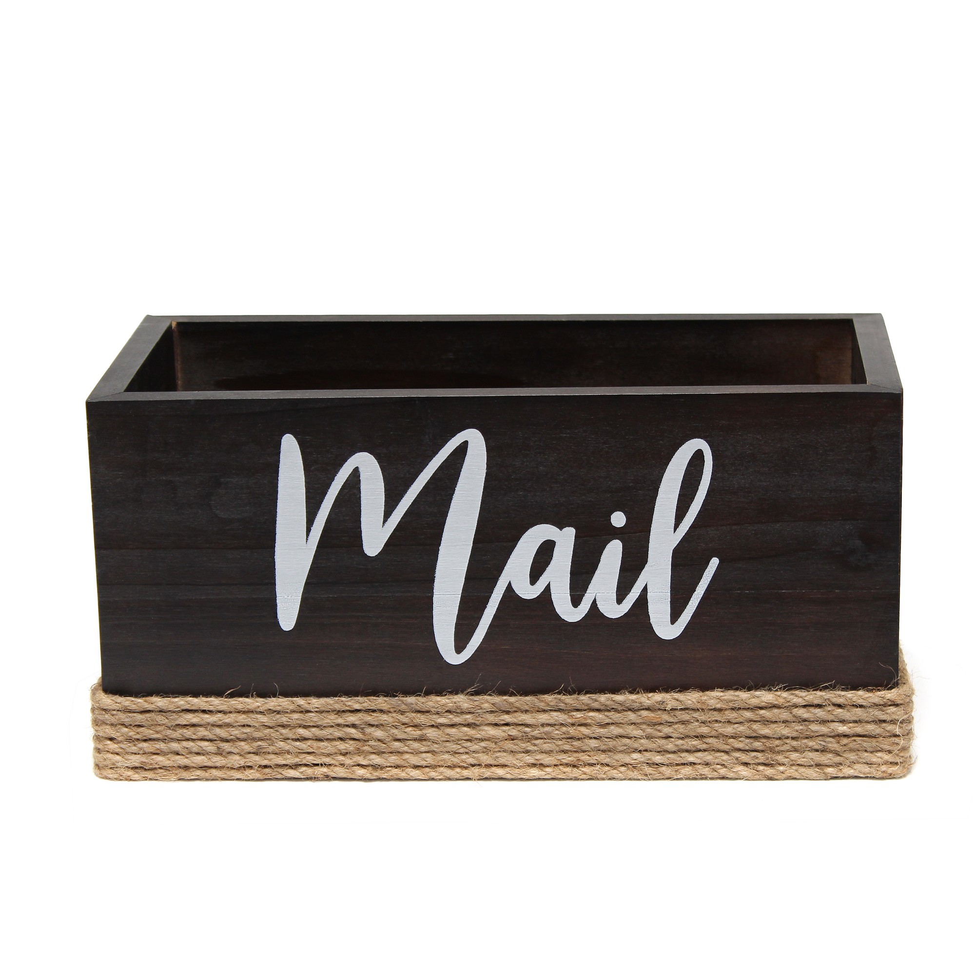 Wood Mail Holder "Mail" Script in White  Dark Wood