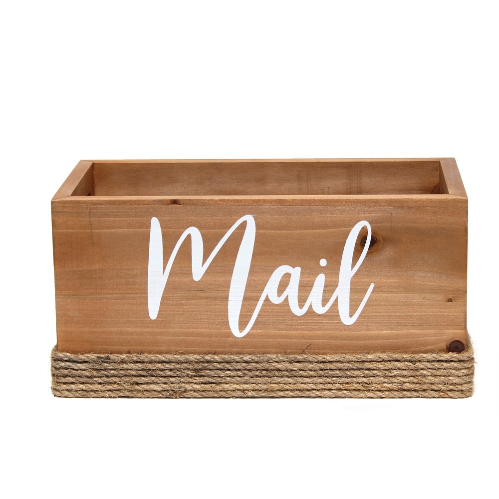 Wood Mail Holder "Mail" Script in White, Nat Wood
