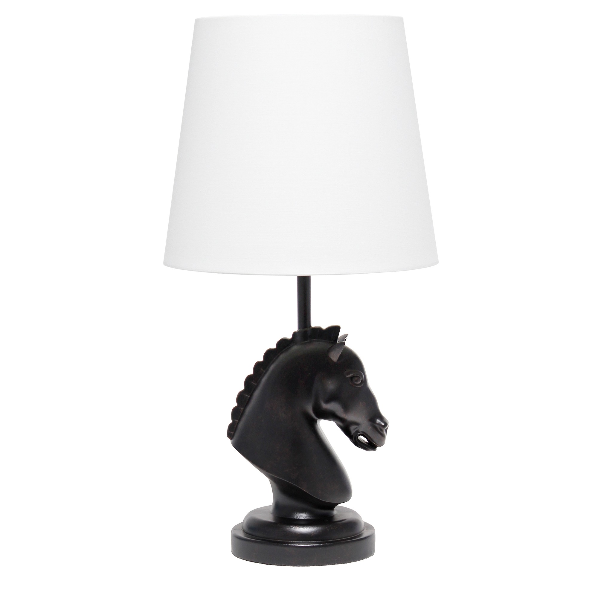 17.25" Tall Chess Horse Table Lamp Wht Shade, Blk