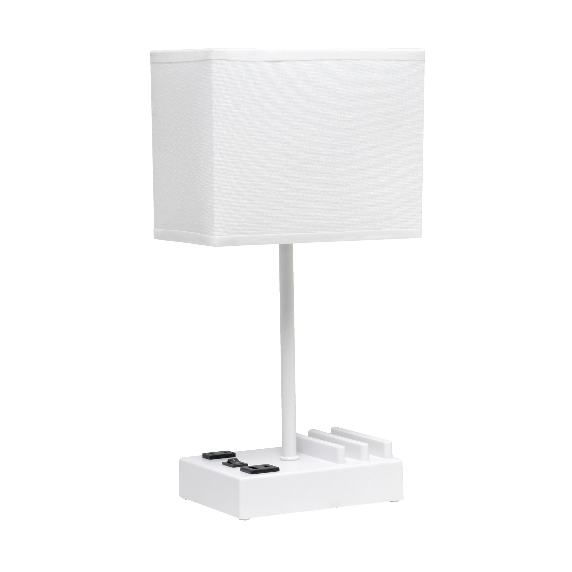 15.3" Table Lamp 2 USB Ports, Charging Outlet, Wht