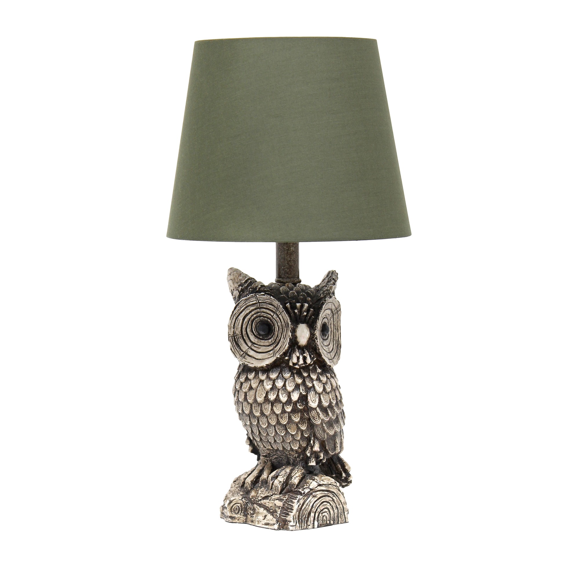 19.85" Brown and White Owl Table Lamp Green Shade