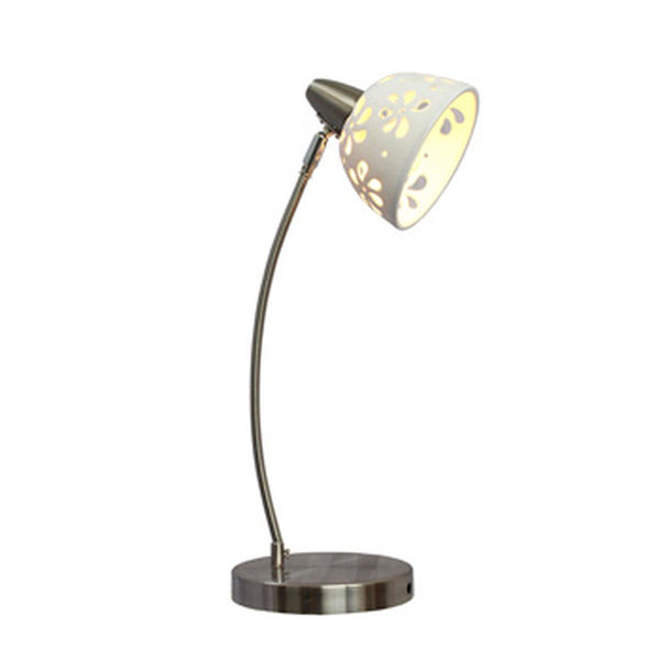 Simple Designs White Porcelain Flower Desk Lamp in Brushed Nickel