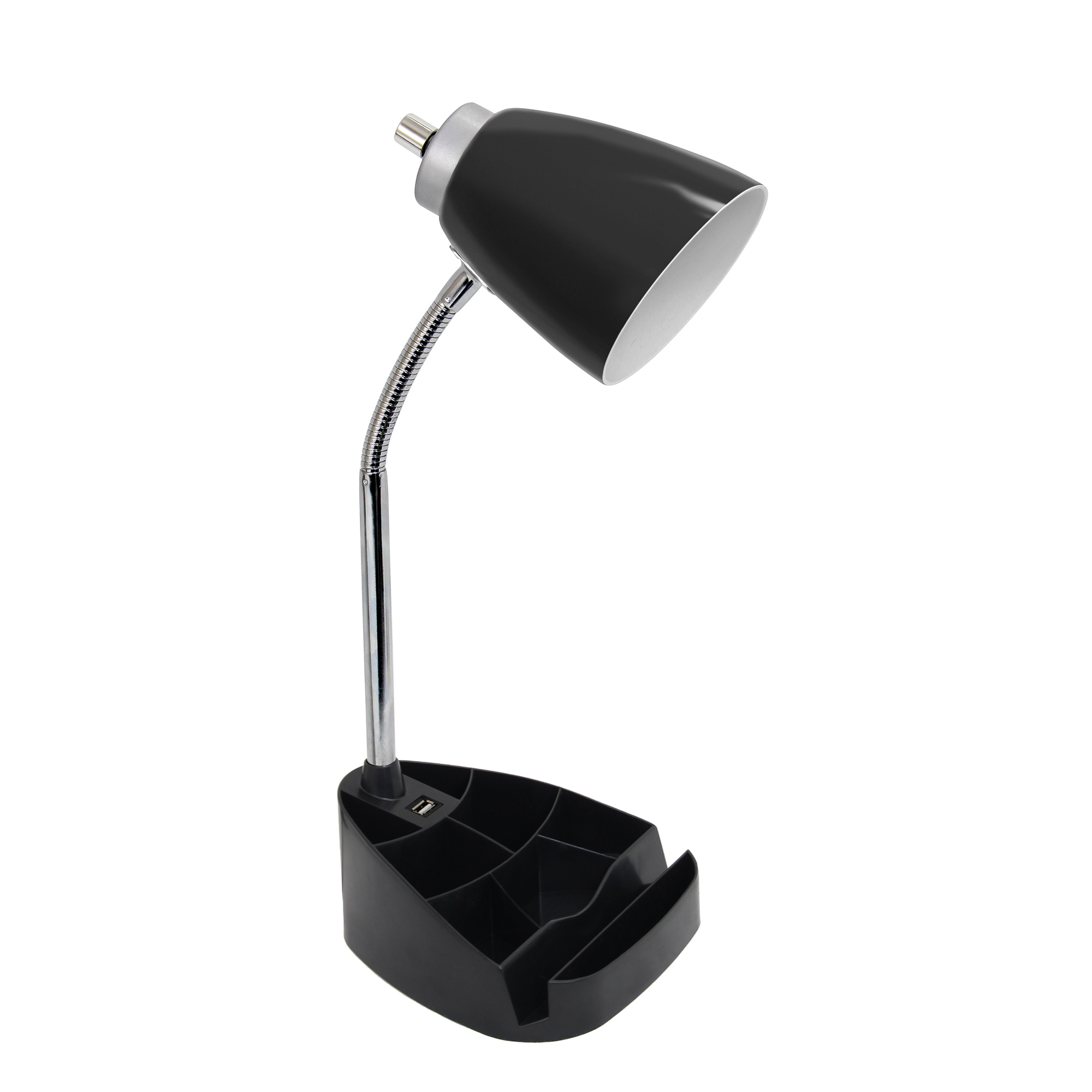 Simple Designs Gooseneck Organizer Desk Lamp with iPad Tablet Stand Book Holder and USB port, Black