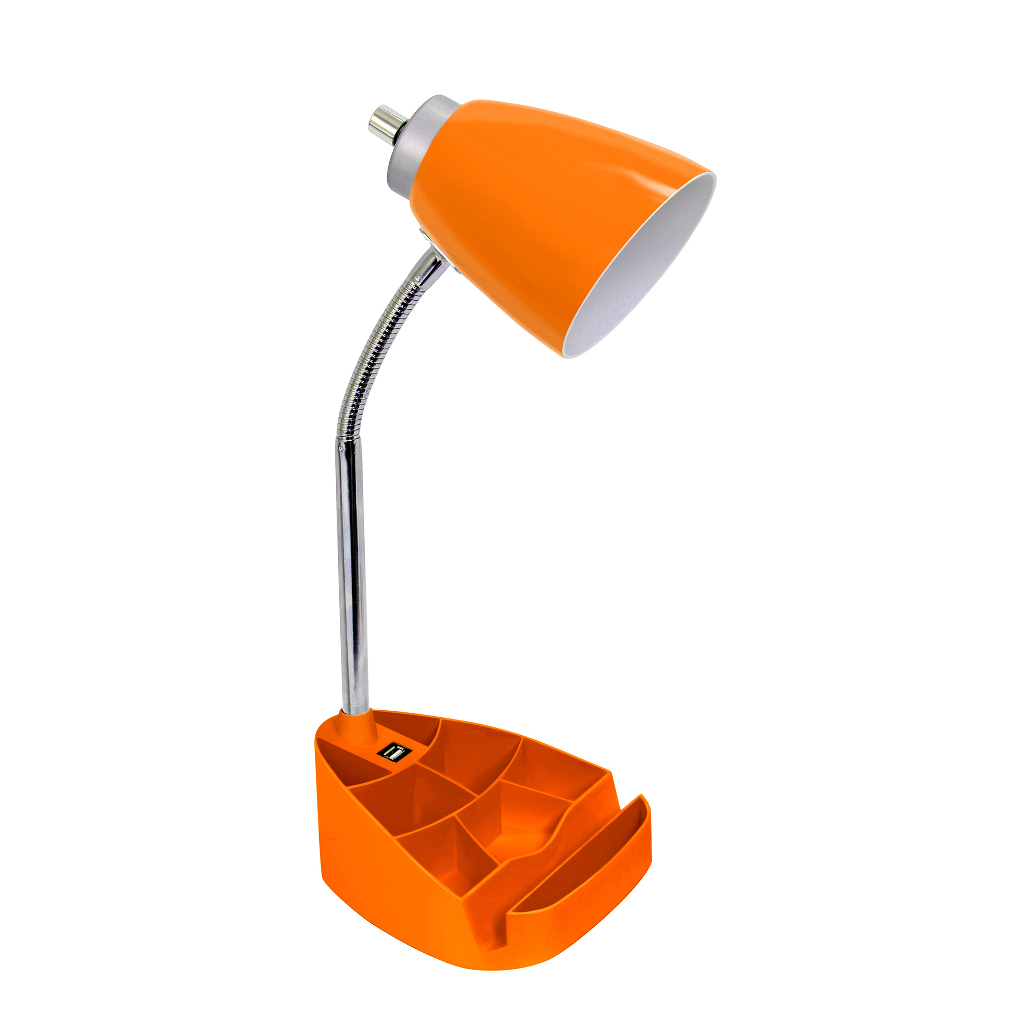 Simple Designs Gooseneck Organizer Desk Lamp with iPad Tablet Stand Book Holder and USB port, Orange