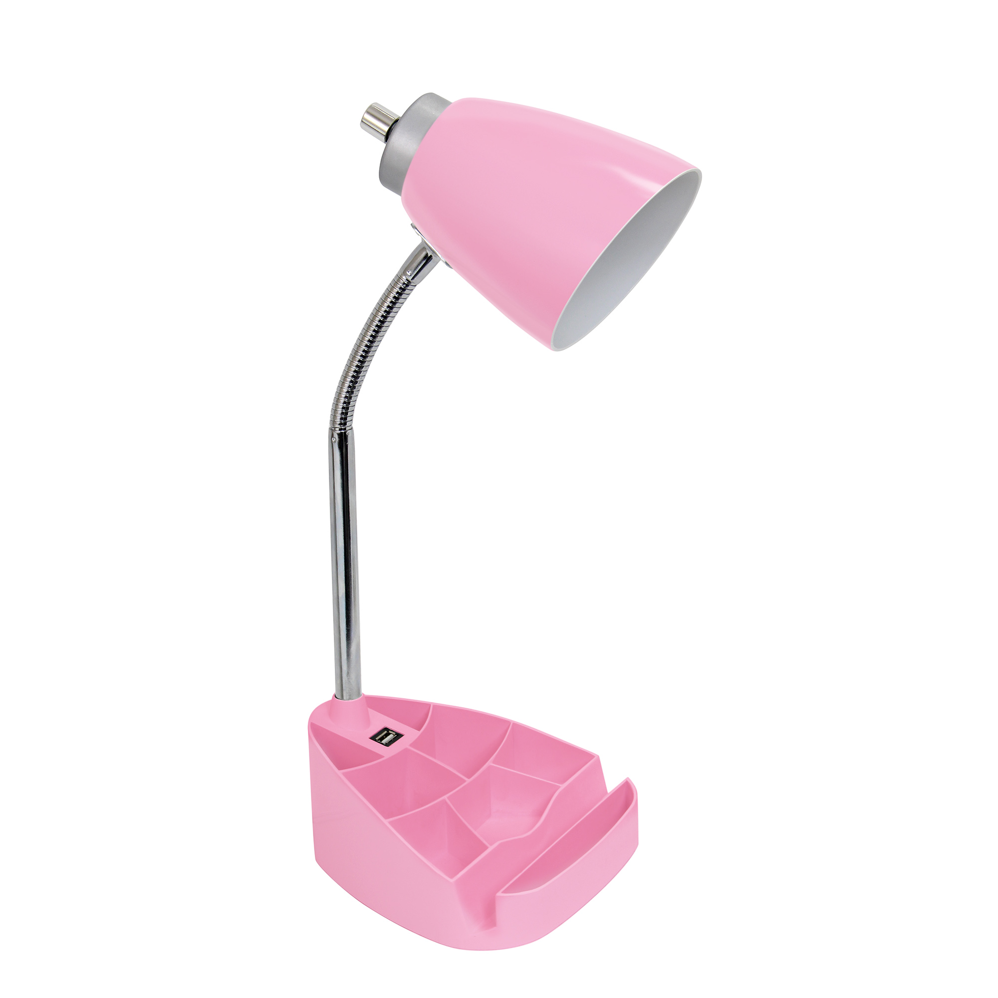 Simple Designs Gooseneck Organizer Desk Lamp with iPad Tablet Stand Book Holder and USB port, Pink