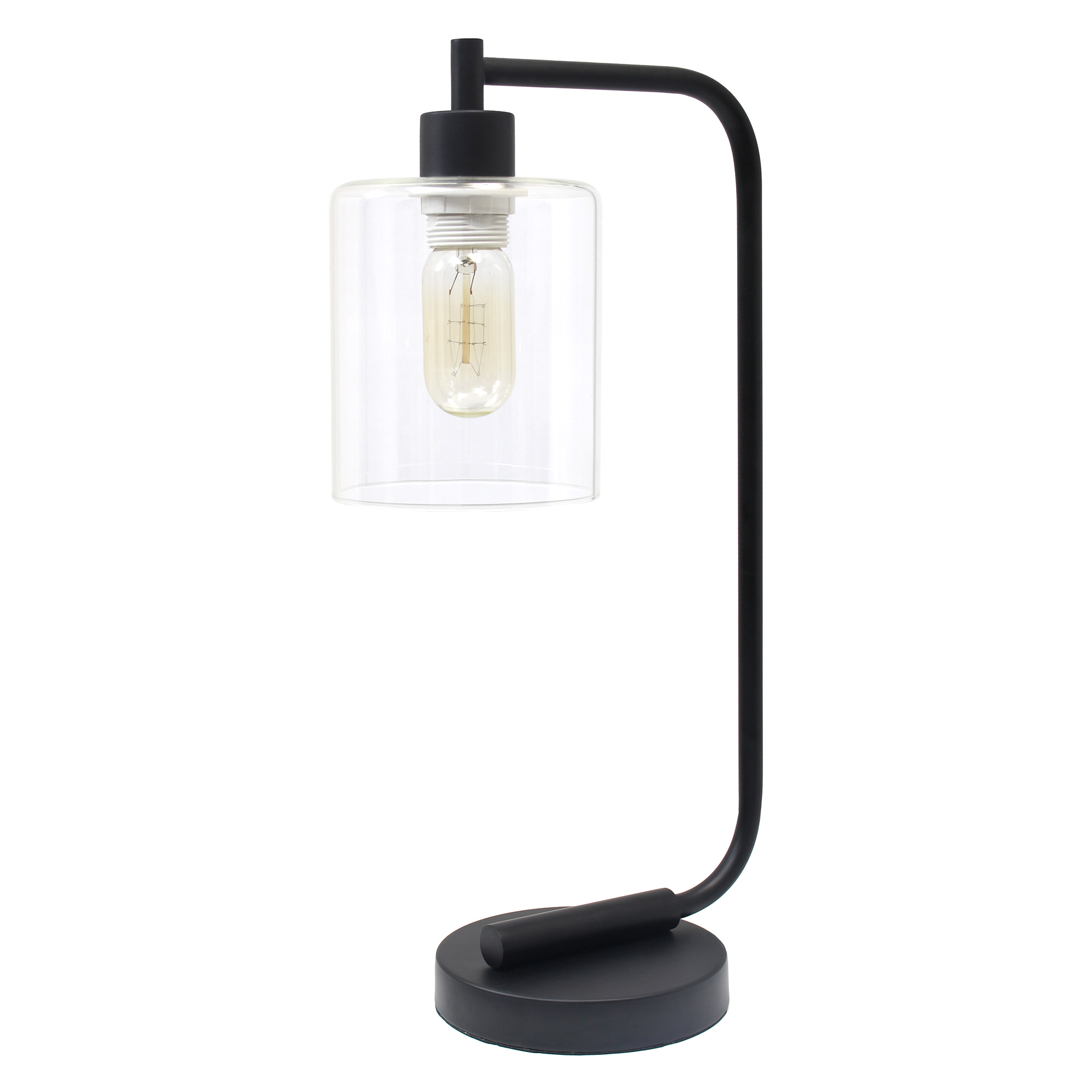 Lalia Home Modern Iron Desk Lamp with Glass Shade, Black