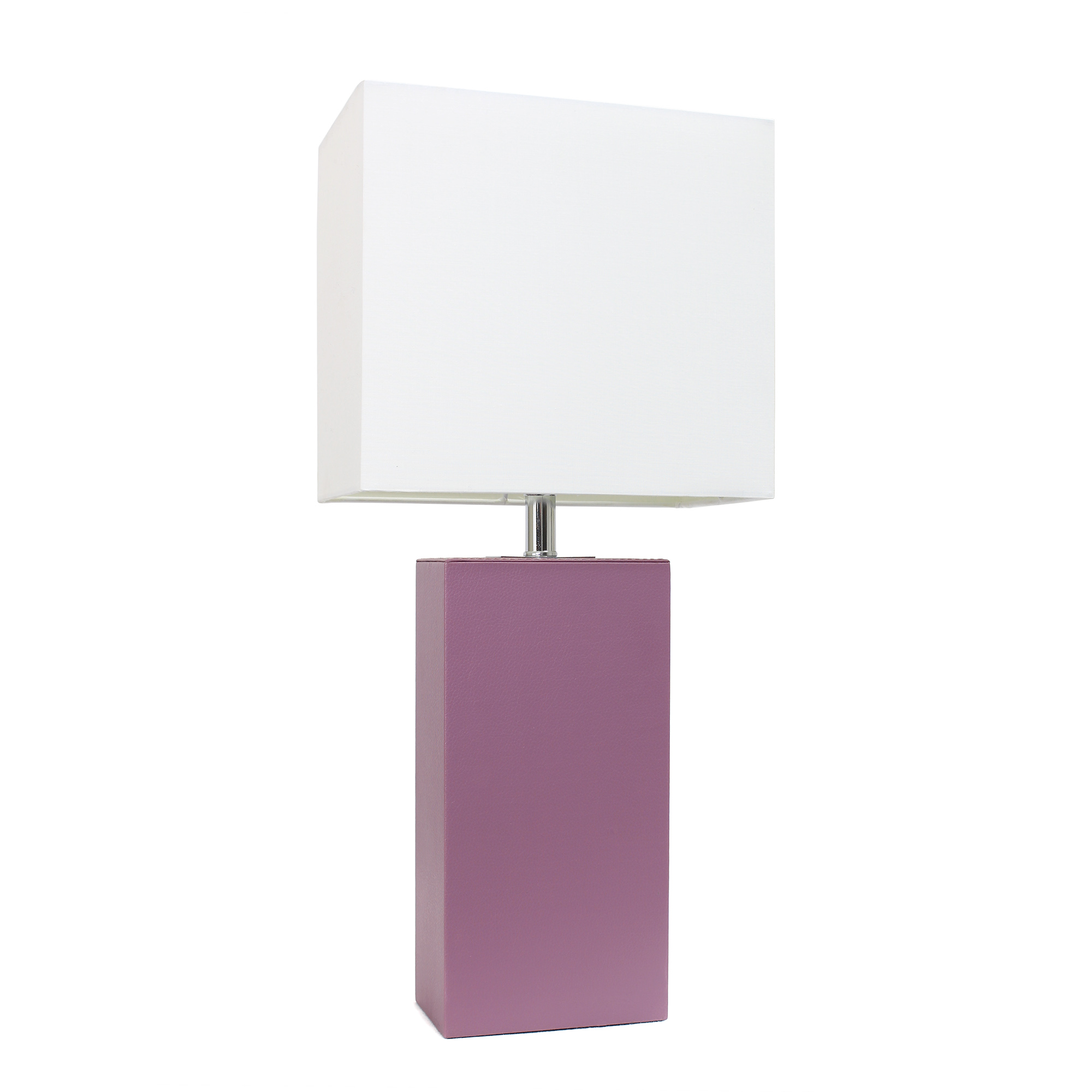 Elegant Designs Modern Leather Table Lamp with White Fabric Shade, Purple