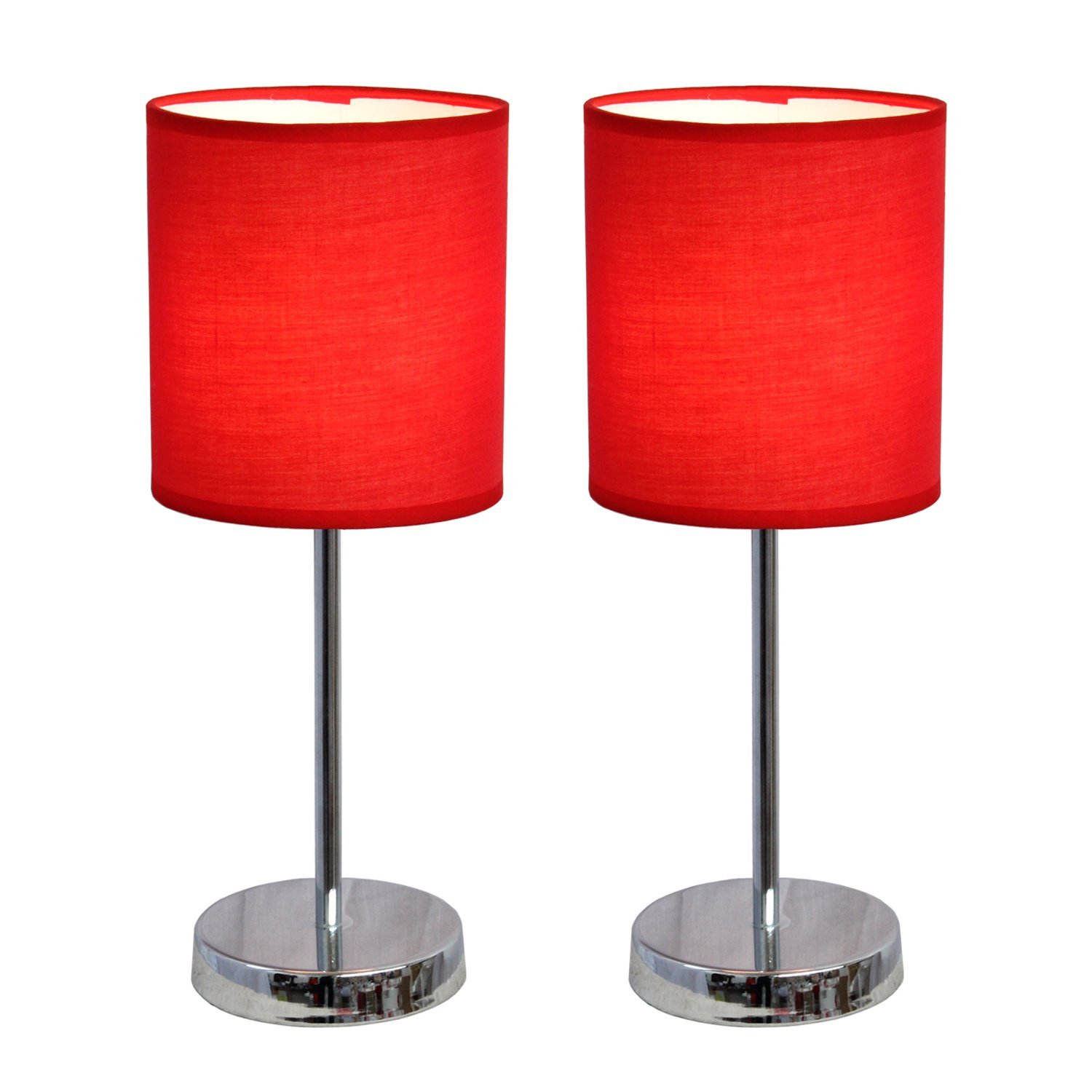 Simple Designs Chrome Mini Basic Table Lamp with Fabric Shade 2 Pack Set