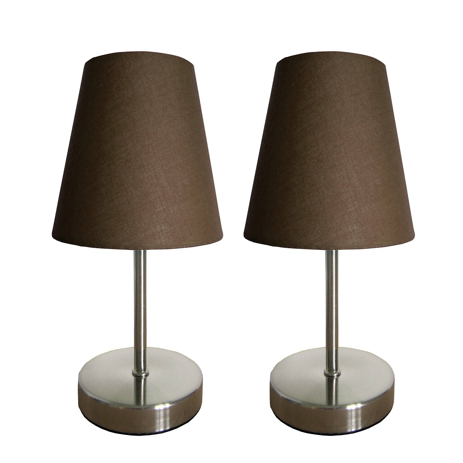 Simple Designs Sand Nickel Mini Basic Table Lamp with Fabric Shade 2 Pack Set