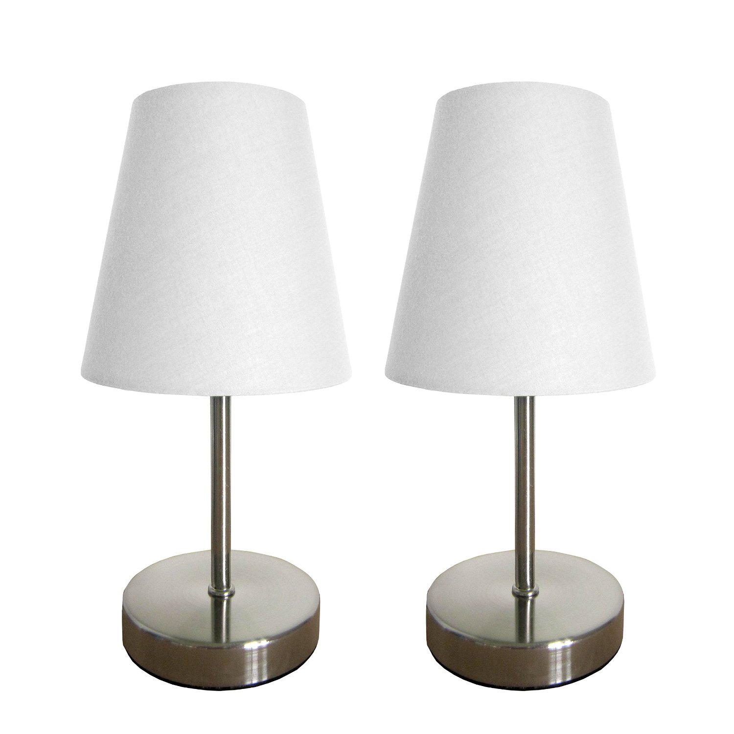 Simple Designs Sand Nickel Mini Basic Table Lamp with Fabric Shade 2 Pack Set