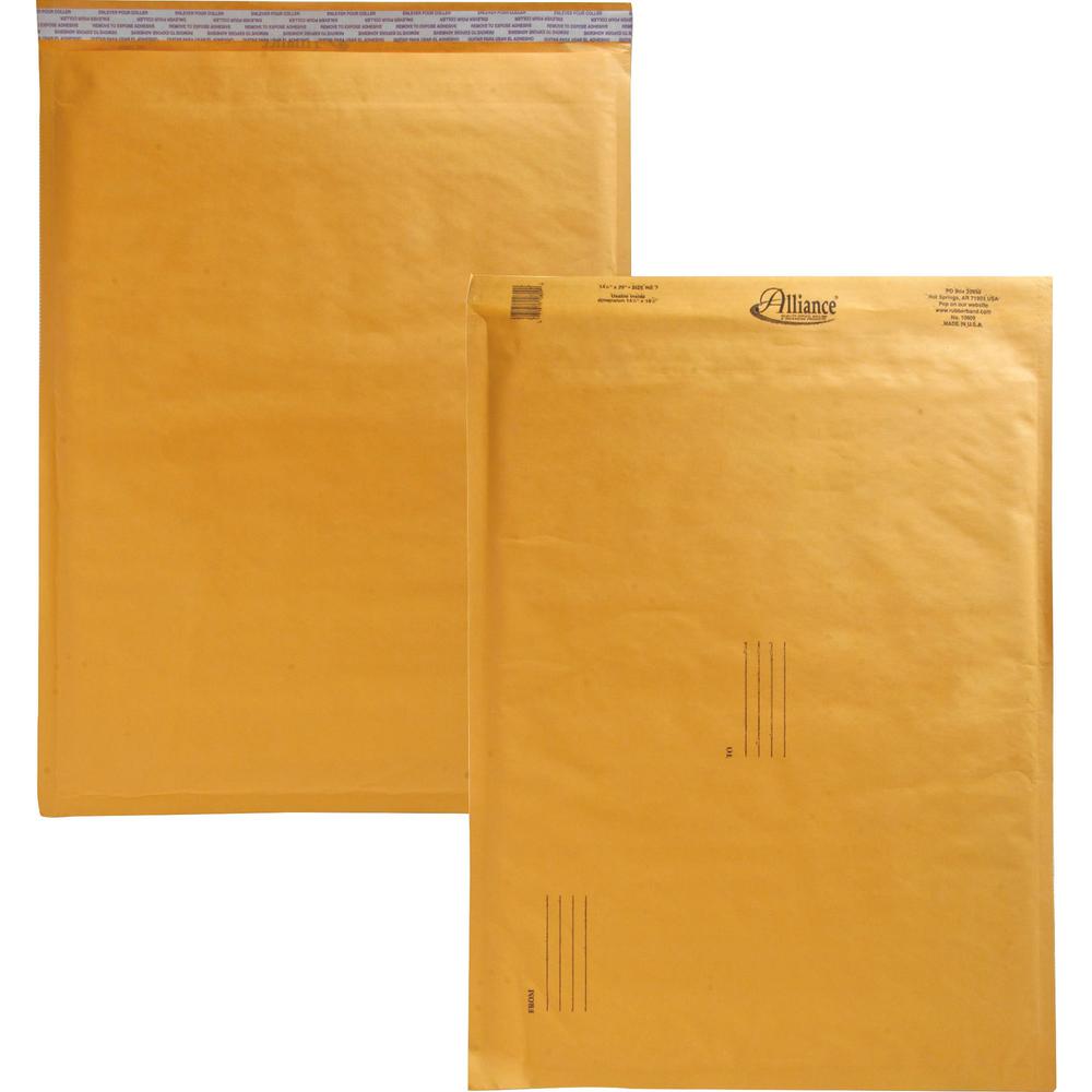 Alliance Rubber Kraft Bubble Mailers - Bubble - #7 - 14 1/4" Width x 20" Length - Peel & Seal - Paper - 25 / Carton - Kraft