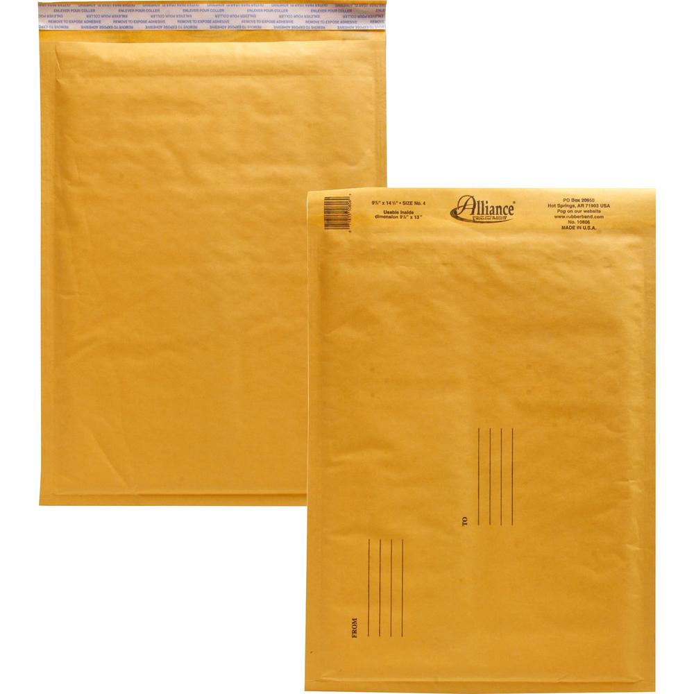 Alliance Rubber Kraft Bubble Mailers - Bubble - #4 - 9 1/2" Width x 14 1/2" Length - Peel & Seal - Paper - 25 / Carton - Kraft