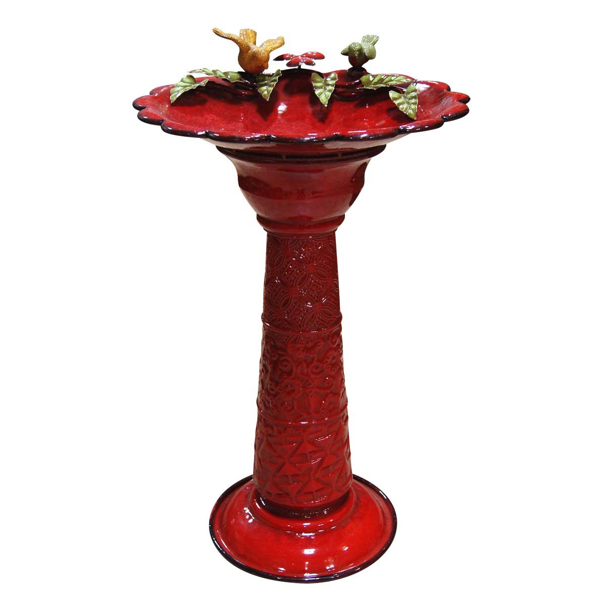 Red Metal Birdbath