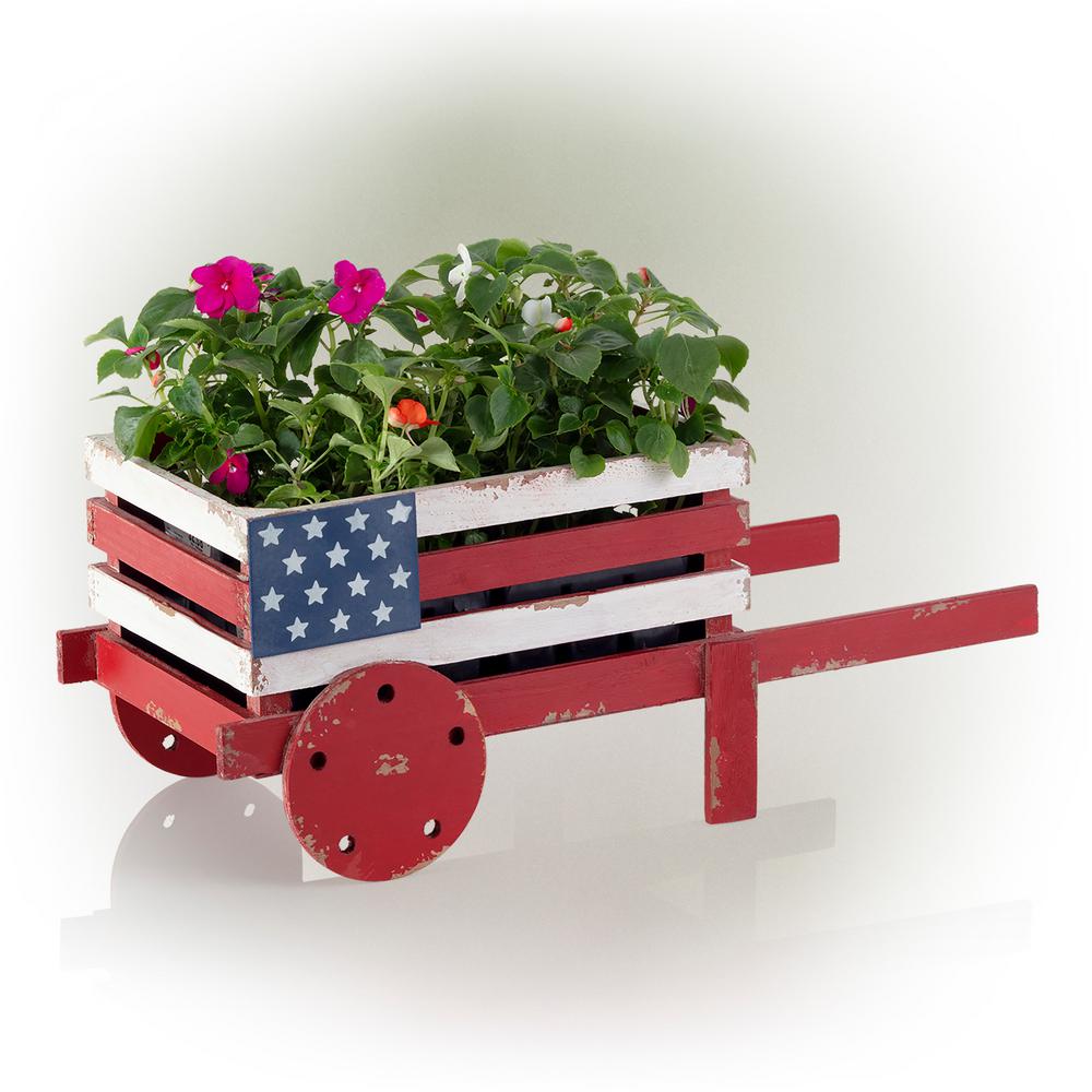 American Flag Wooden Wheelbarrow Planter