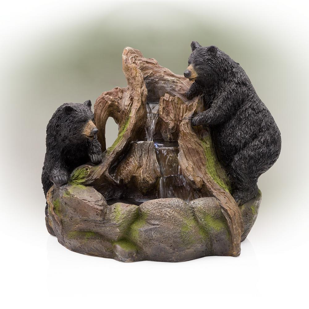 2 Bears Climbing on Rainforest Fountain with LED Lights
