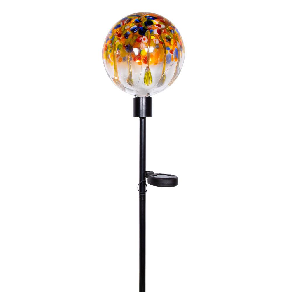 Solar Orange Splatter Paint Glass Ball LED Garden Stake