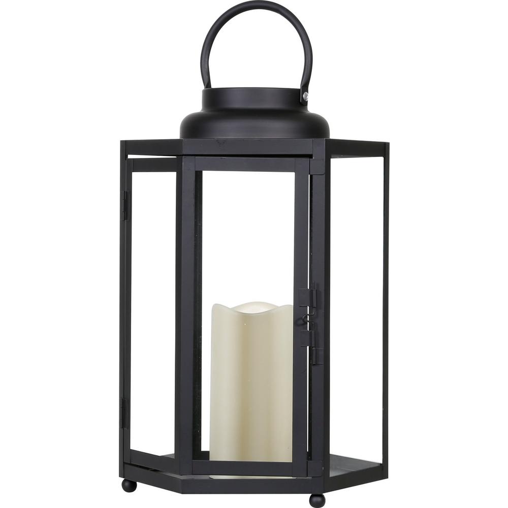 Black Hexagonal Candlelit Lantern with Warm White LEDs