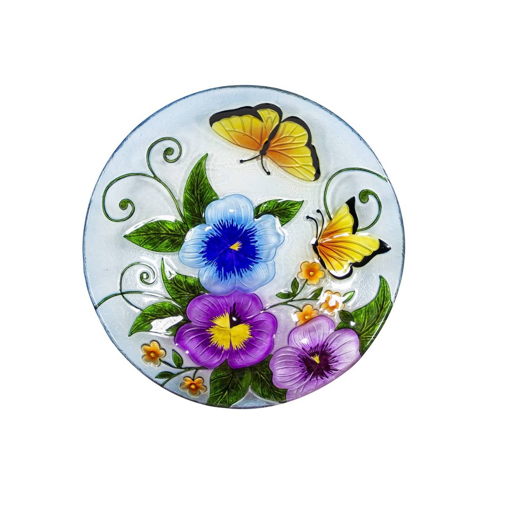 18" Glass Birdbath with Colorful Butterfly Paint Finish