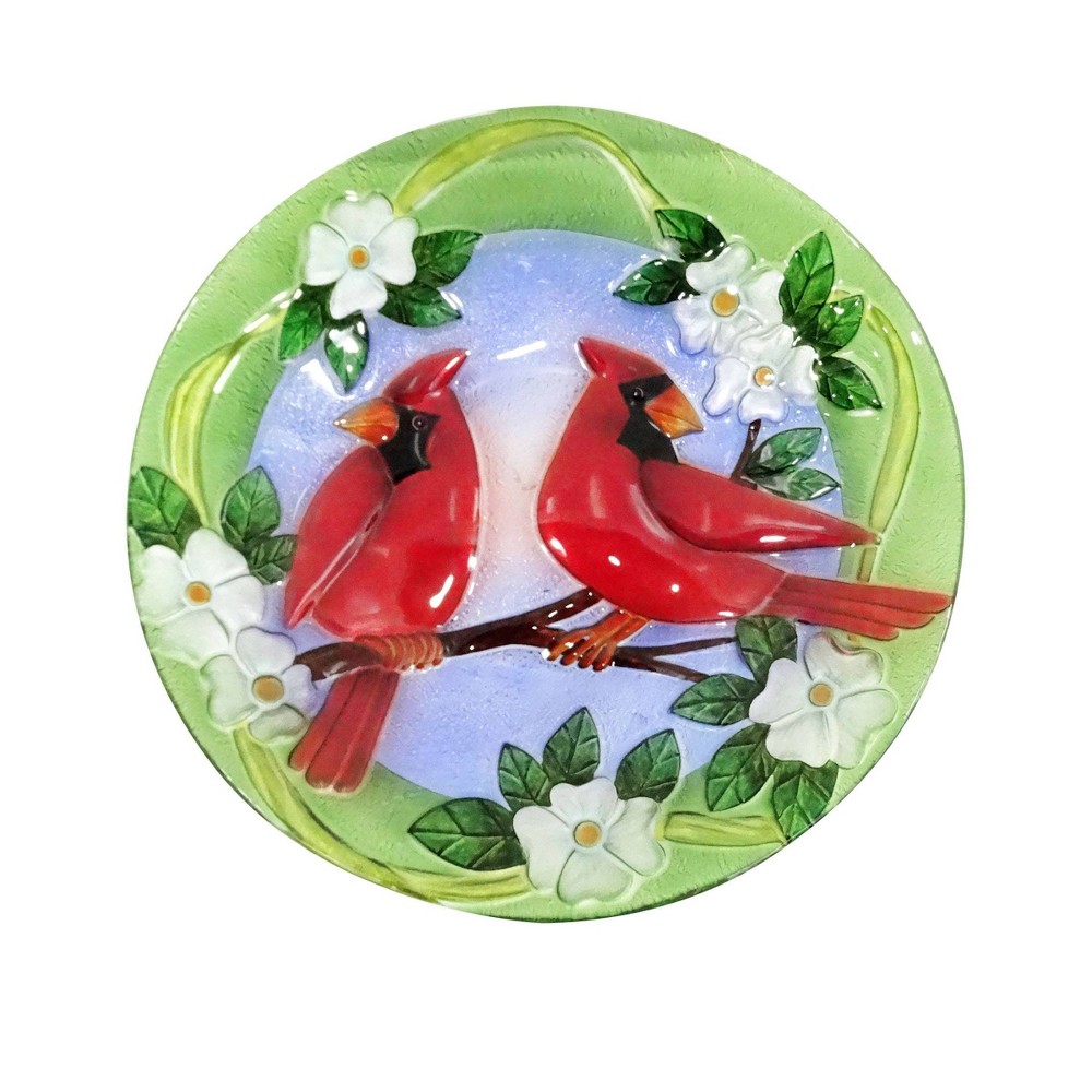 18" Glass Birdbath with Red Cardinal Bird Paint Finish