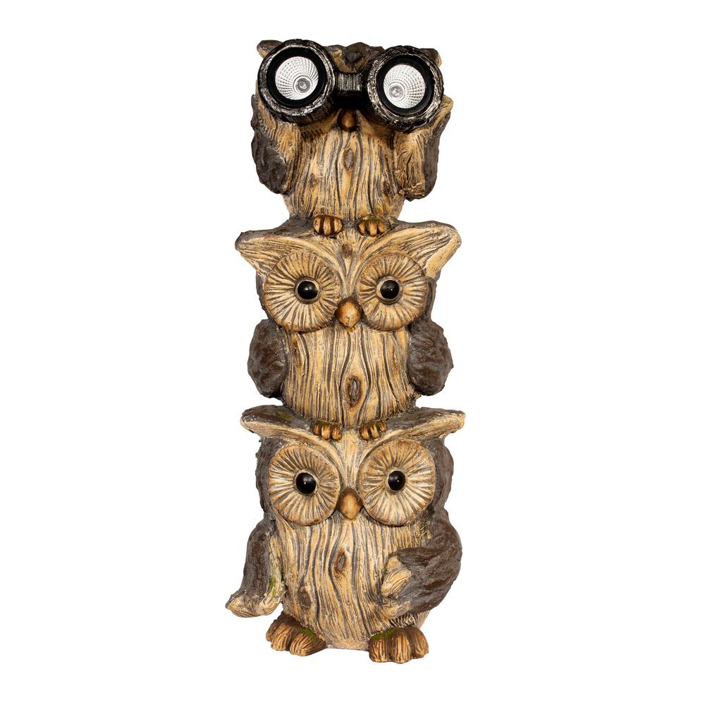 Solar 3-Stacked Binocular Owls Statue with LED Lights