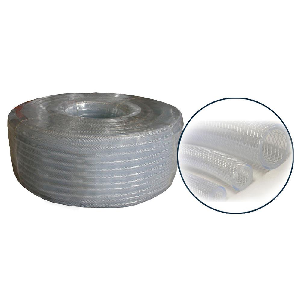 1/2" I.D. x 3/4" O.D. PVC Clear Braided Tubing x 100' Coil