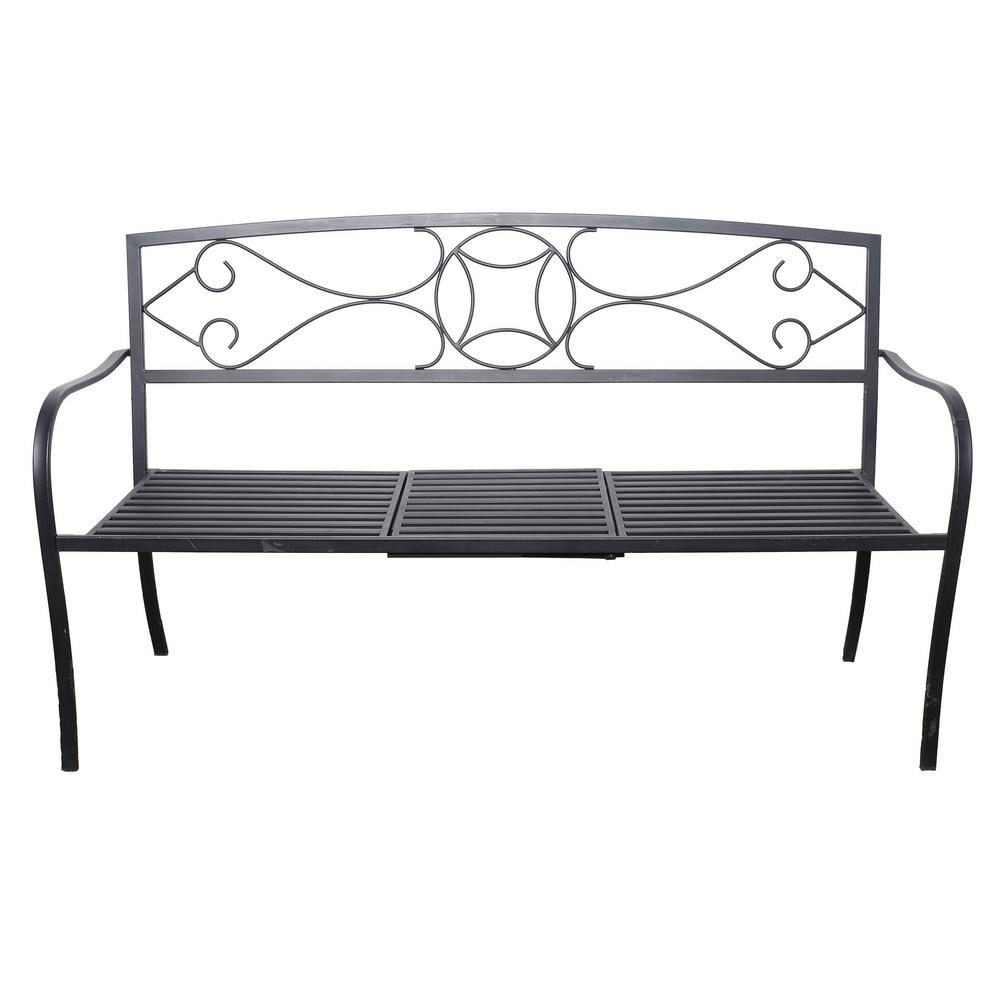 Metal Garden Bench with Retractable Table