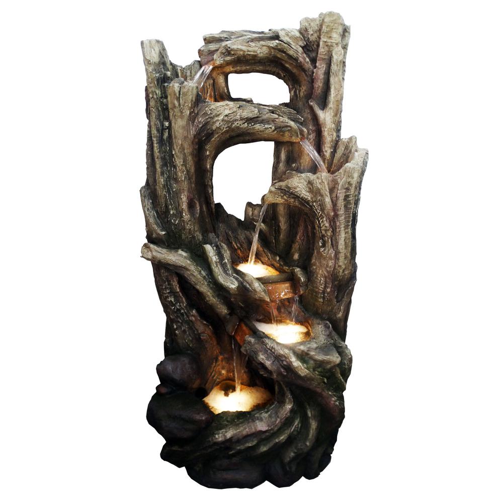 5-Tier Tree Bark Fountain with Cool White LED Lights
