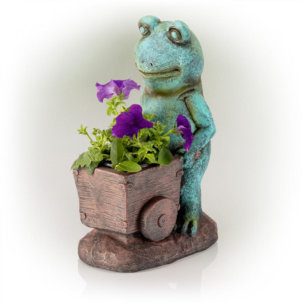 Frog Pushing Wagon Statue Planter