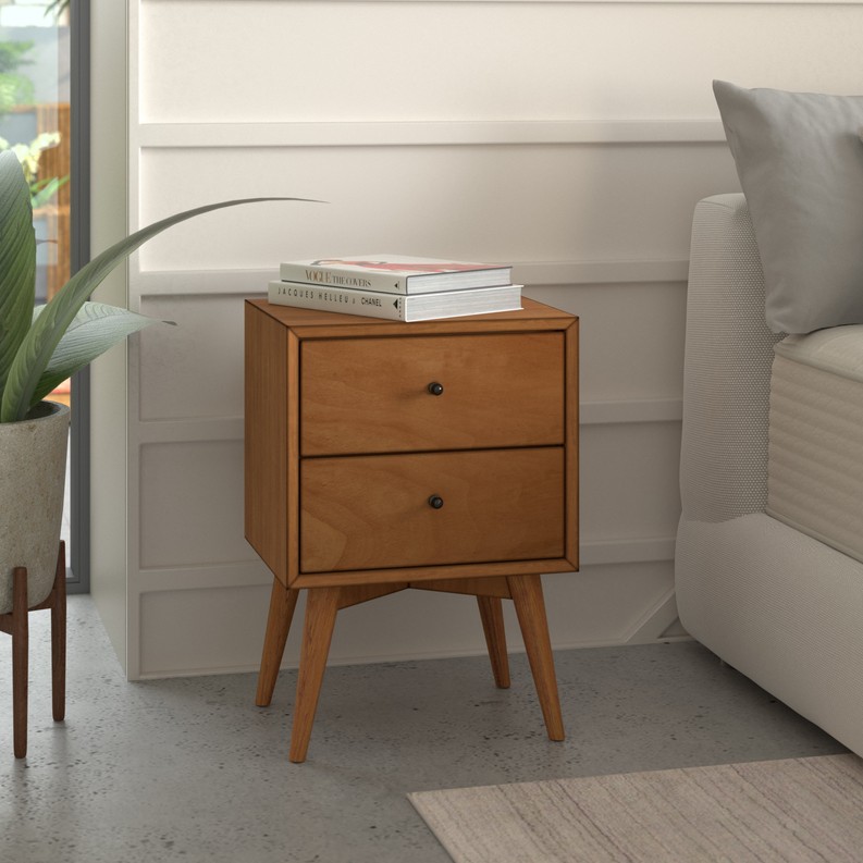 Flynn Mid Century Modern 2 Drawer Nightstand, Acorn