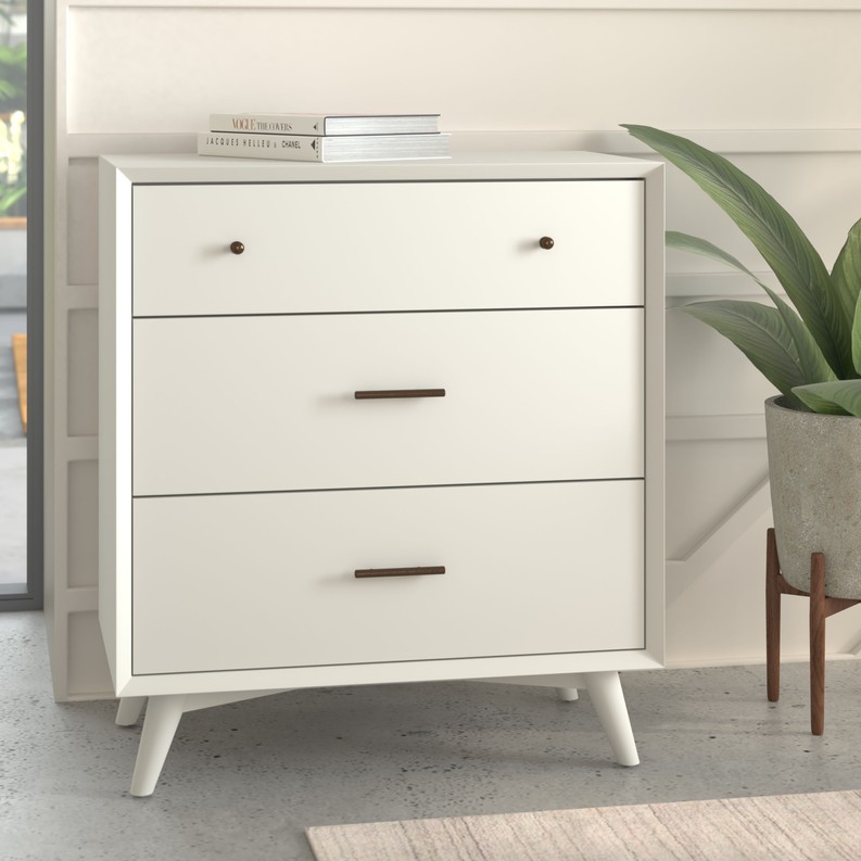 Flynn Mid Century Modern 3 Drawer Small Chest, White