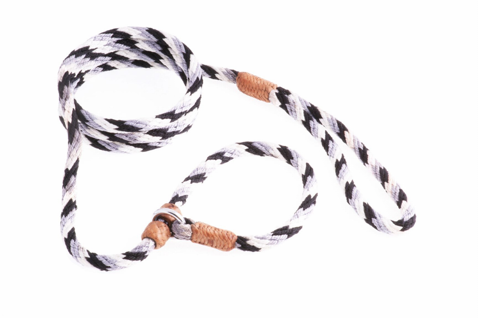 Alvalley Nylon Slip Leash With 2 Stoppers - 6ft  x 5/16in or 8mmBlack - White - Gray