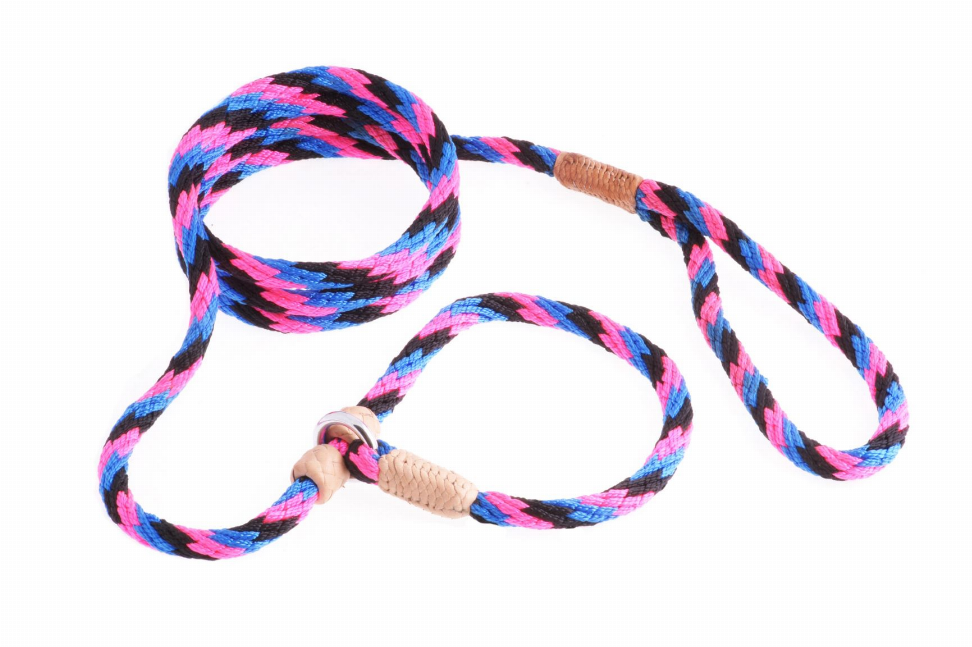 Alvalley Nylon Slip Leash With 2 Stoppers - 6ft  x 5/16in or 8mmBlack - Pink - Blue
