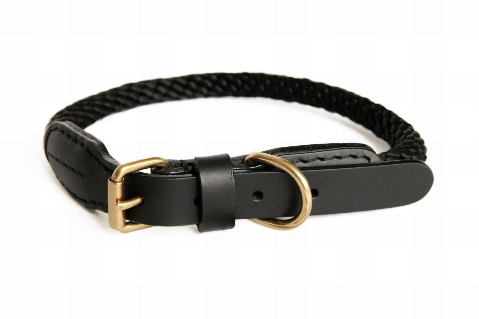 Alvalley Rope and Leather Collar with Buckle - 18 inBlack  Line