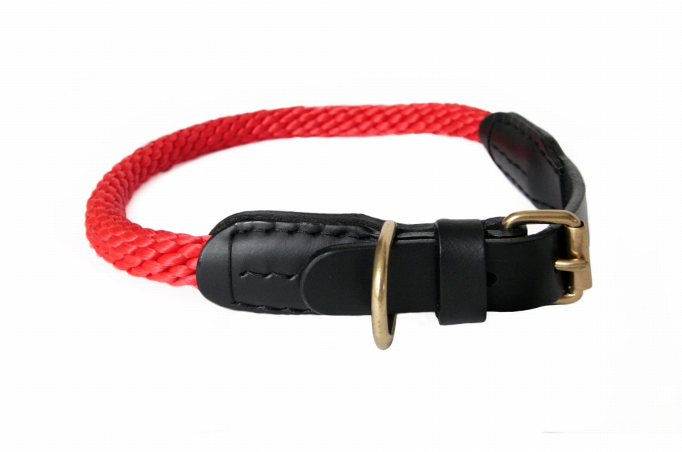 Alvalley Rope and Leather Collar with Buckle - 18 inRed  Line