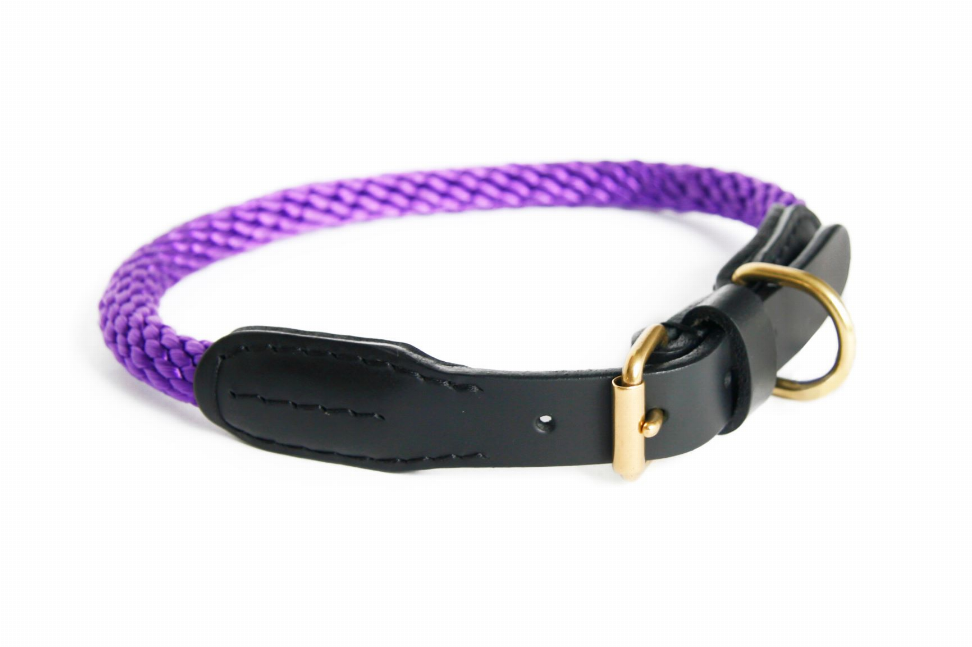 Alvalley Rope and Leather Collar with Buckle - 18 inPurple  Line