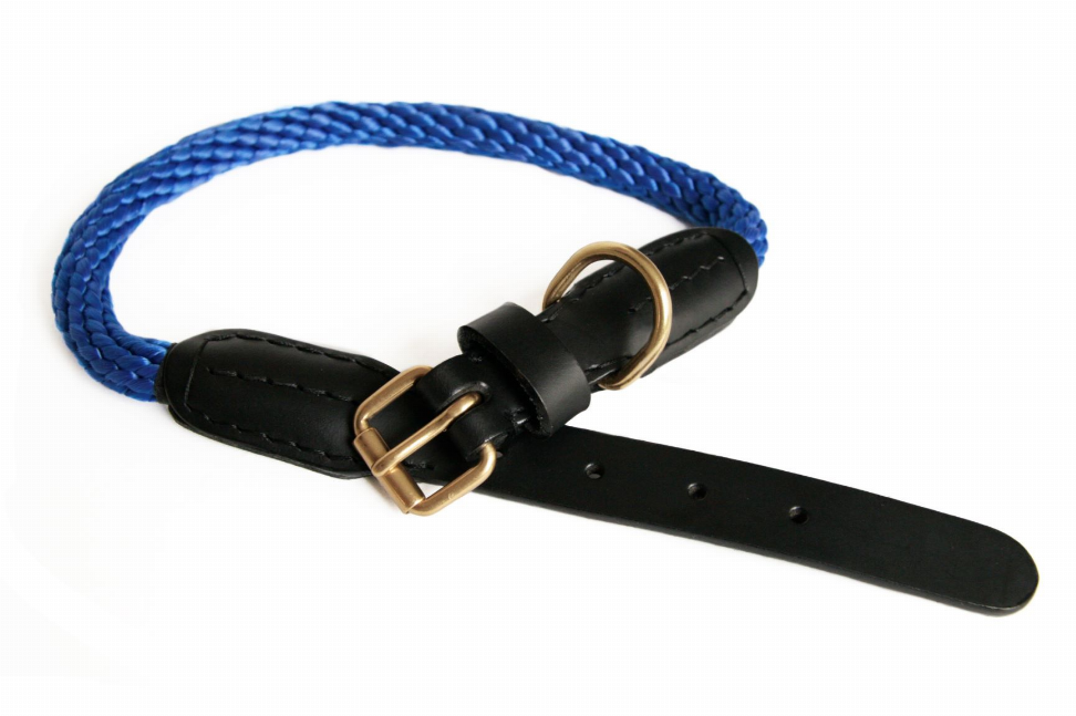 Alvalley Rope and Leather Collar with Buckle - 18 inDeep Blue  Line