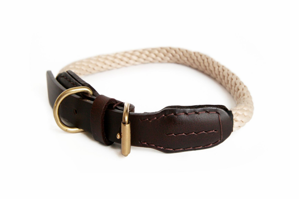 Alvalley Rope and Leather Collar with Buckle - 18 inBeige  Line